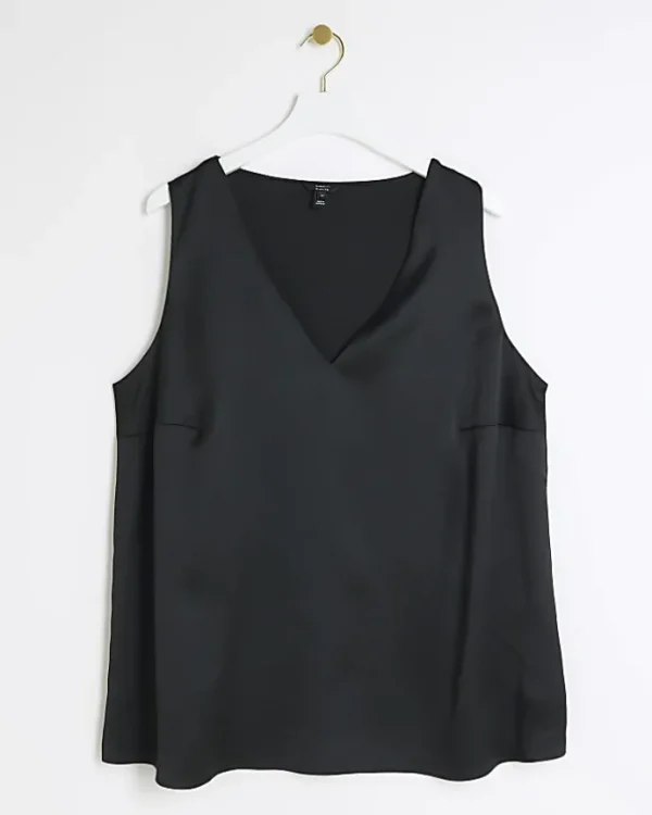 Plus black satin tank top