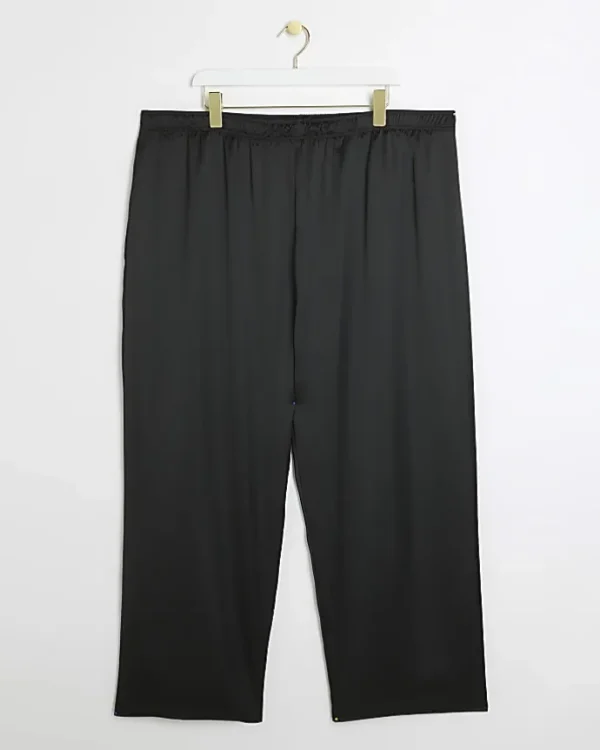 Plus black satin wide leg trousers