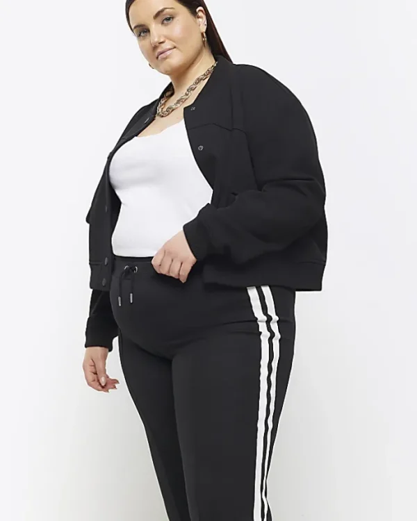 Plus black side stripe wide leg joggers