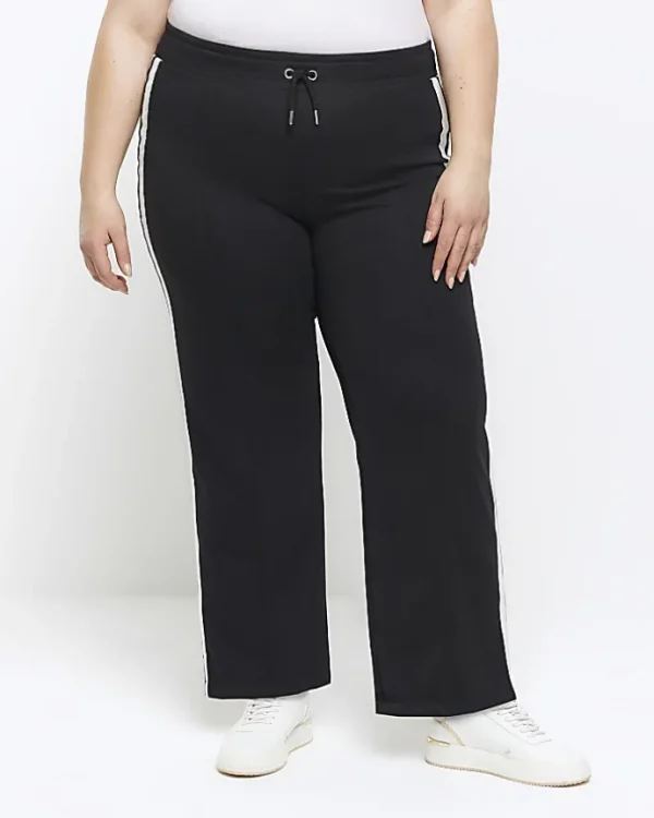 Plus black side stripe wide leg joggers