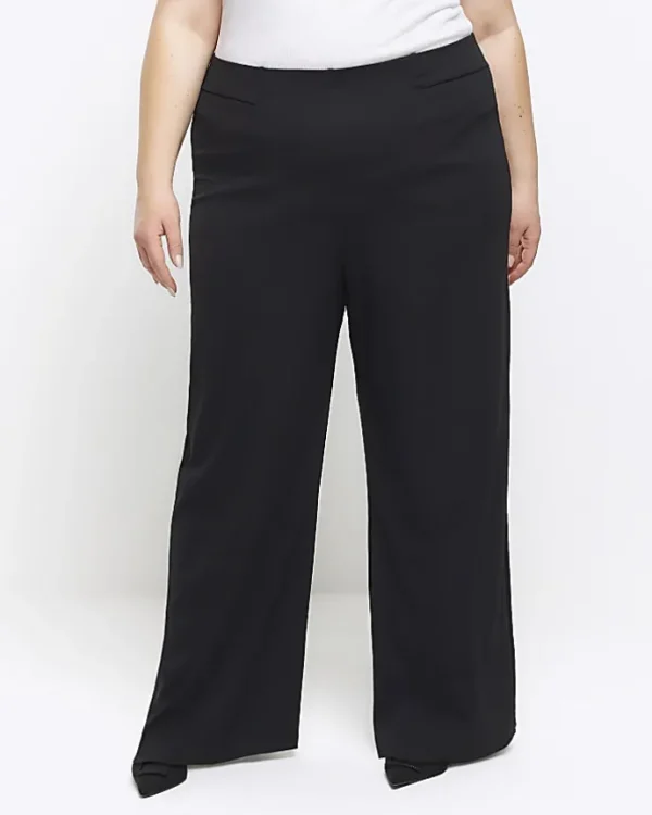 Plus black stitched wide leg trousers