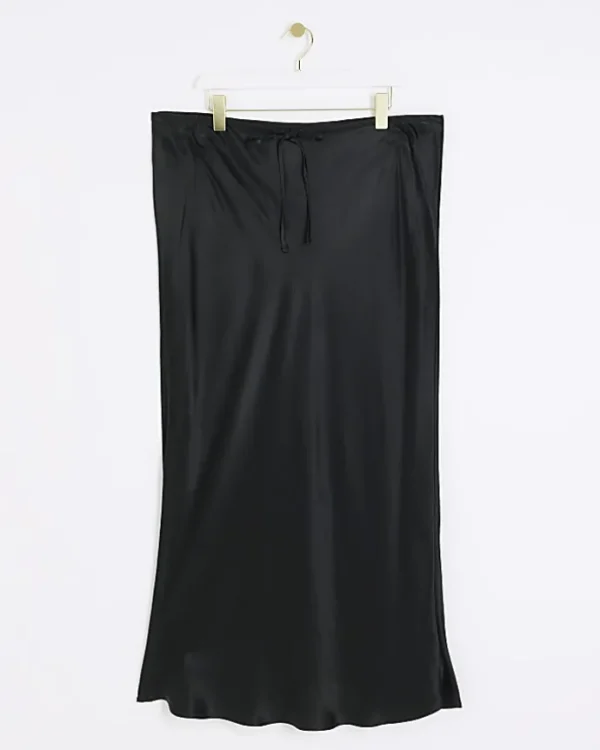 Plus black tie waist midi skirt