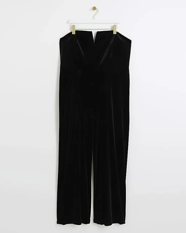 Plus black velvet bandeau jumpsuit