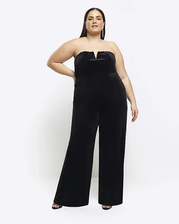 Plus black velvet bandeau jumpsuit