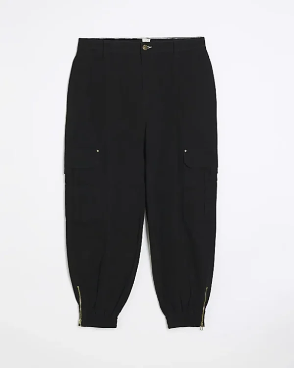 Plus black zip cuffed cargo trousers