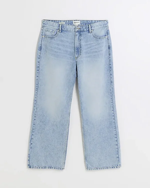 Plus blue mid rise straight jeans