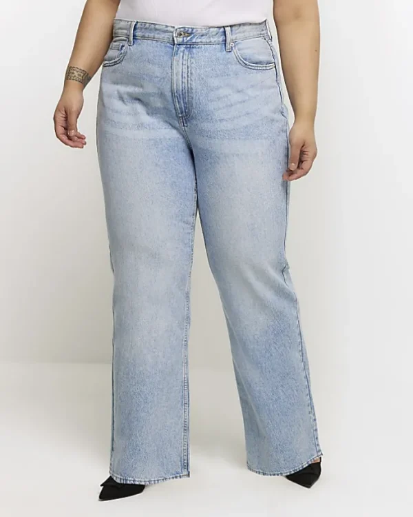 Plus blue mid rise straight jeans