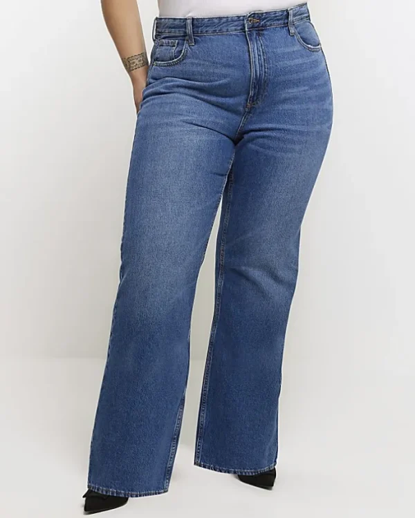 Plus blue mid rise straight jeans