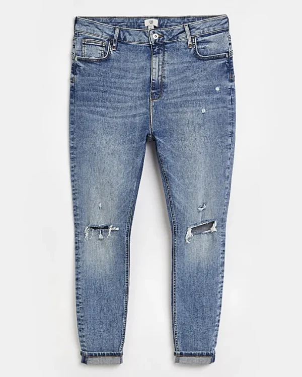 Plus blue ripped bum sculpt skinny jeans