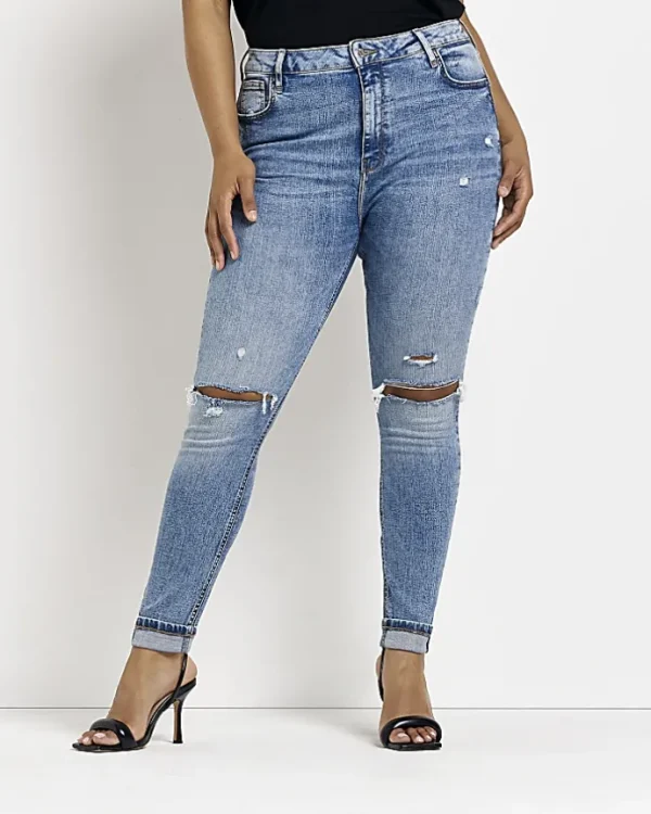 Plus blue ripped bum sculpt skinny jeans