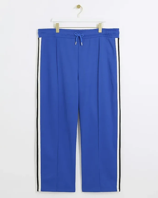 Plus blue side stripe wide leg joggers