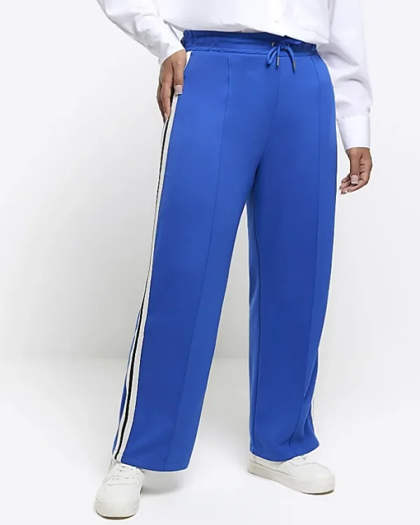 Plus blue side stripe wide leg joggers