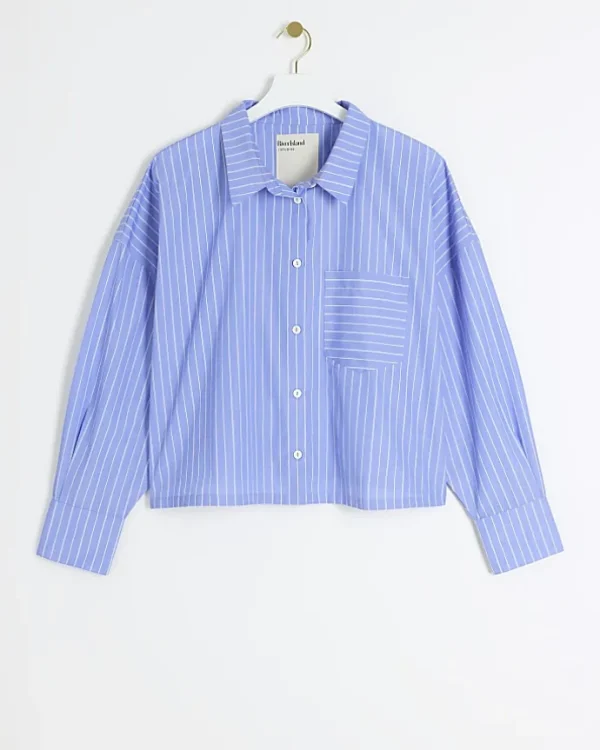 Plus blue stripe crop shirt