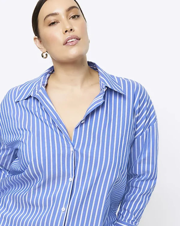 Plus blue stripe long sleeve shirt