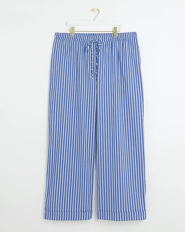 Plus blue stripe poplin pull on trousers