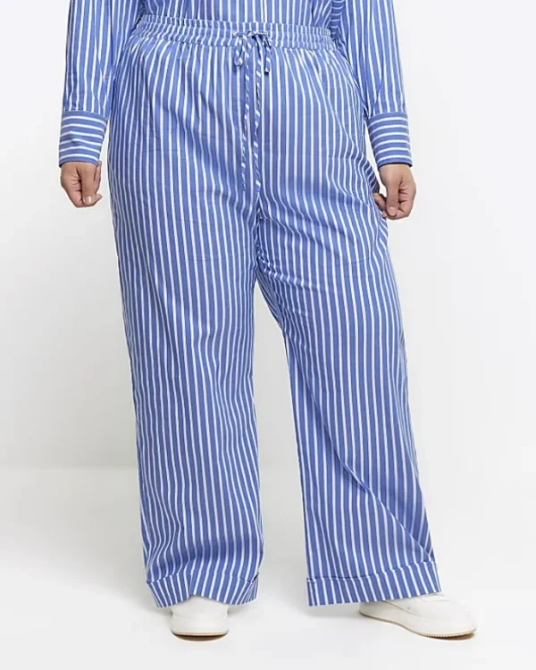 Plus blue stripe poplin pull on trousers