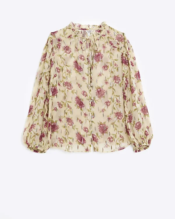 Plus cream chiffon floral blouse