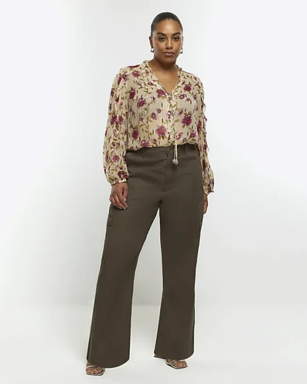 Plus cream chiffon floral blouse