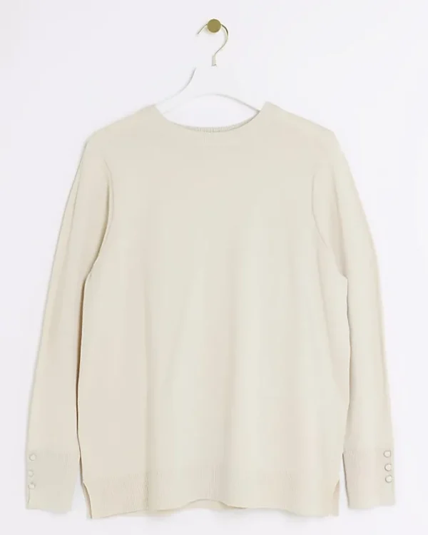 Plus cream knit long sleeve top