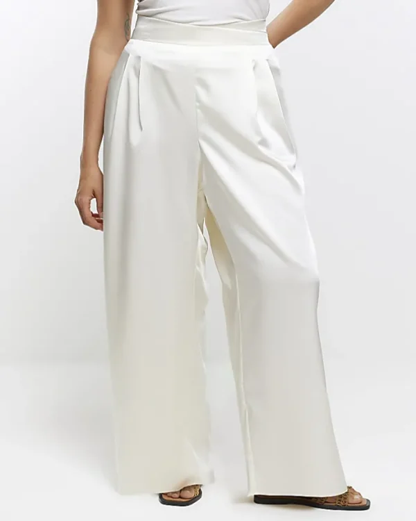 Plus cream wide leg trousers