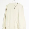 Plus cream zip up bomber sweatshirt