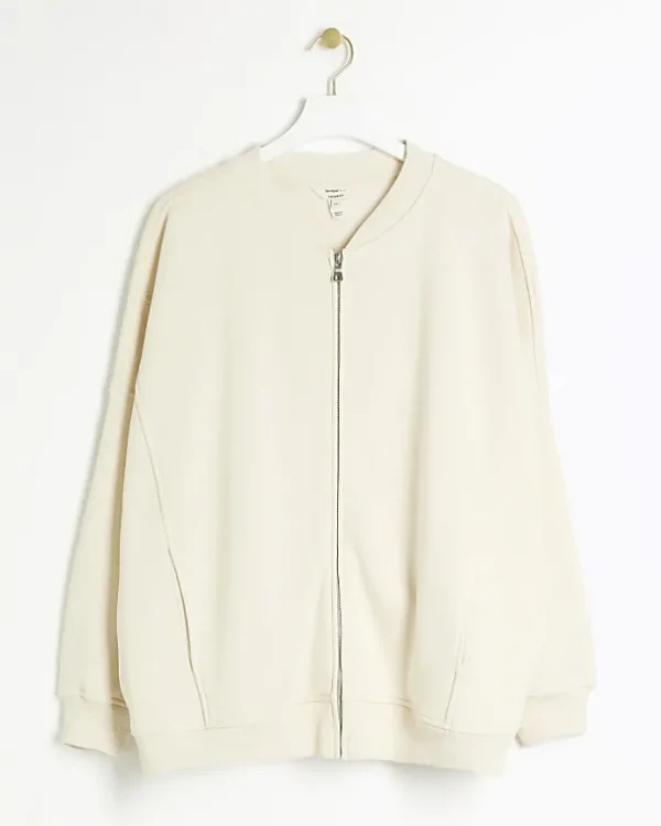 Plus cream zip up bomber sweatshirt