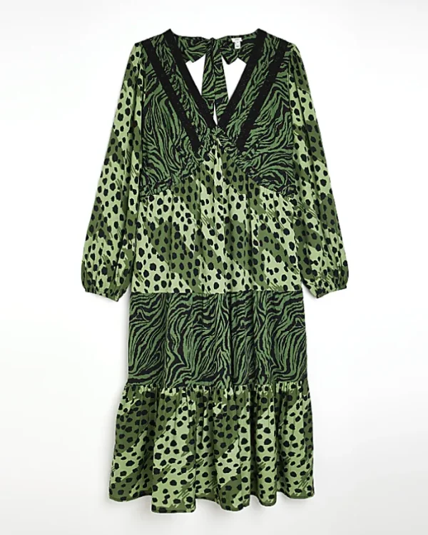 Plus green animal print midi dress