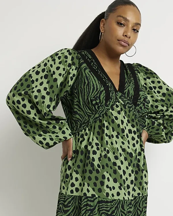 Plus green animal print midi dress