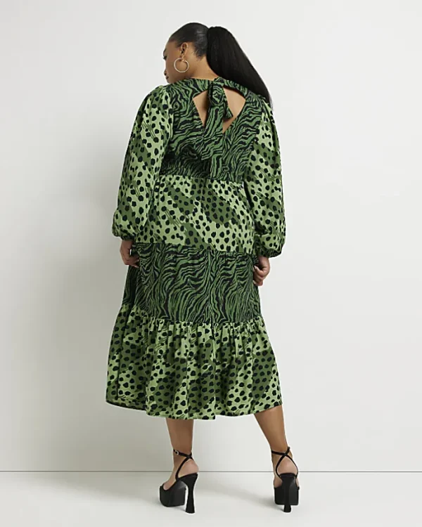 Plus green animal print midi dress