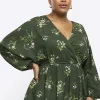 Plus green floral wrap blouse