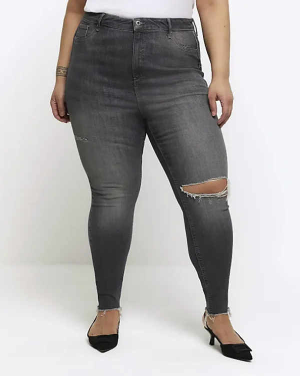 Plus grey bum sculpt ripped jeggings