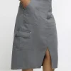 Plus grey cargo midi skirt