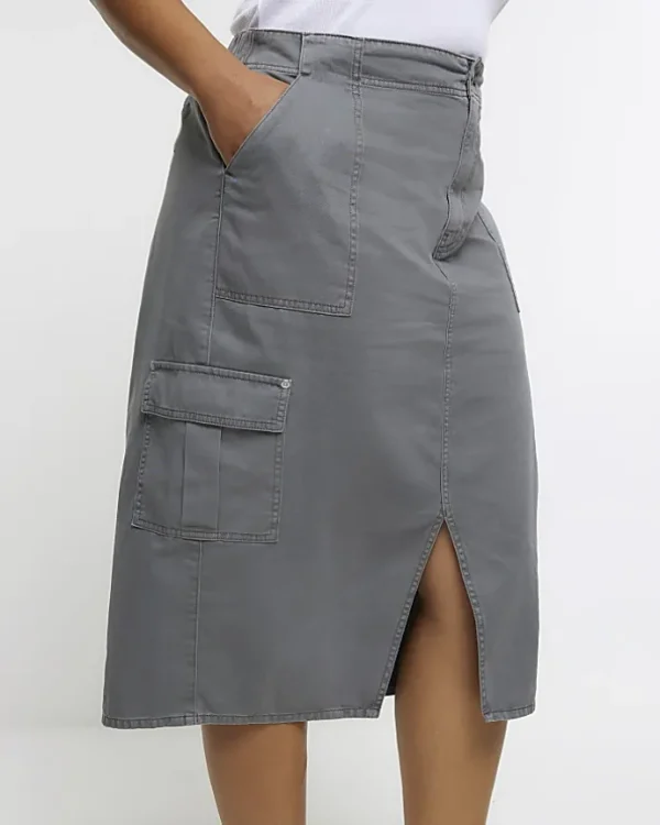 Plus grey cargo midi skirt