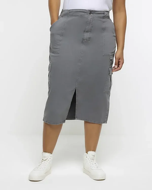 Plus grey cargo midi skirt