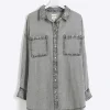 Plus grey denim long sleeve shirt