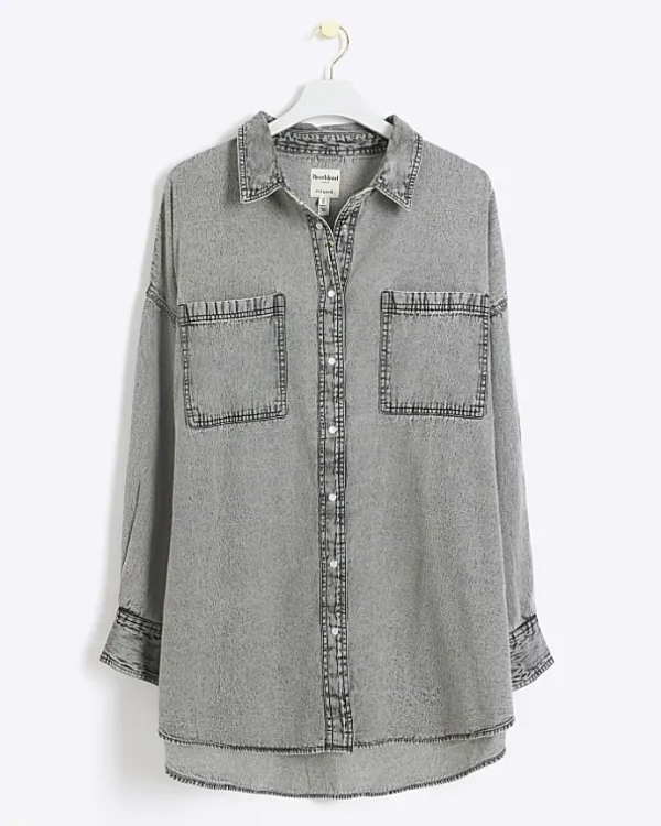 Plus grey denim long sleeve shirt