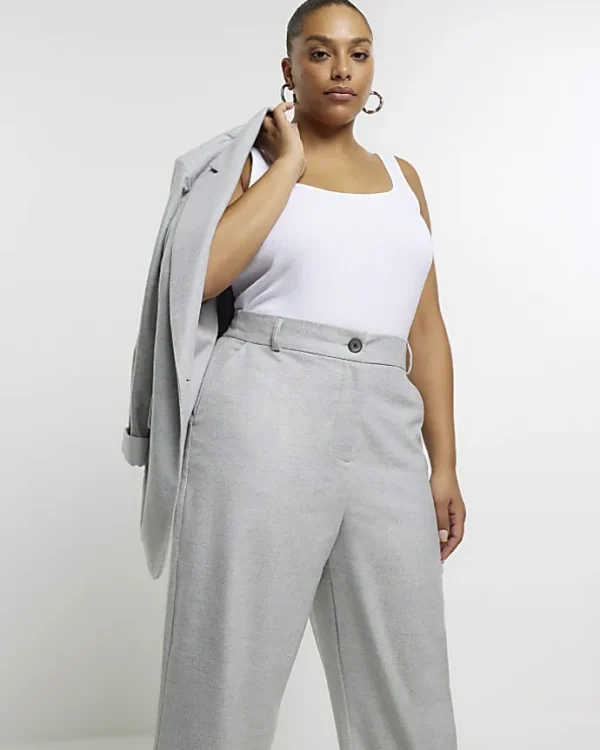 Plus grey flannel wide leg trousers