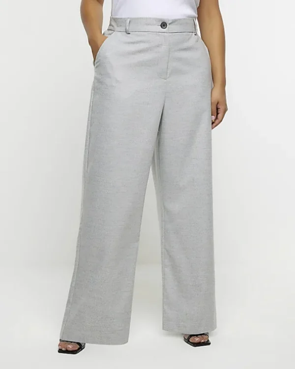 Plus grey flannel wide leg trousers