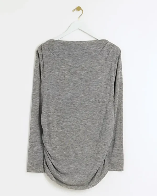 Plus grey ruched side long sleeve top