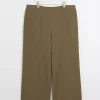 Plus khaki stitched wide leg trousers