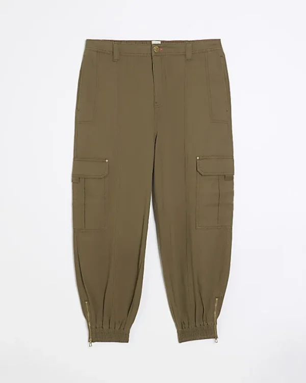 Plus khaki zip cuffed cargo trousers