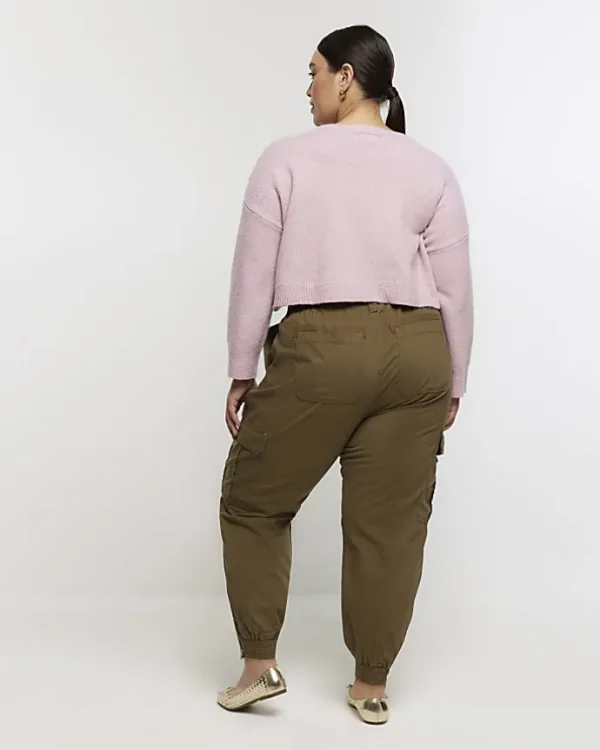 Plus khaki zip cuffed cargo trousers