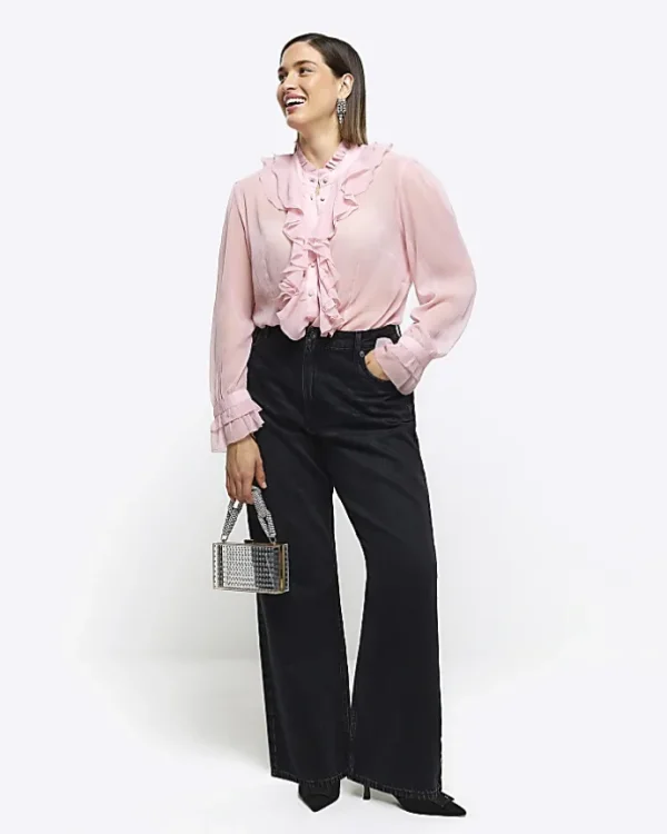 Plus pink frill blouse