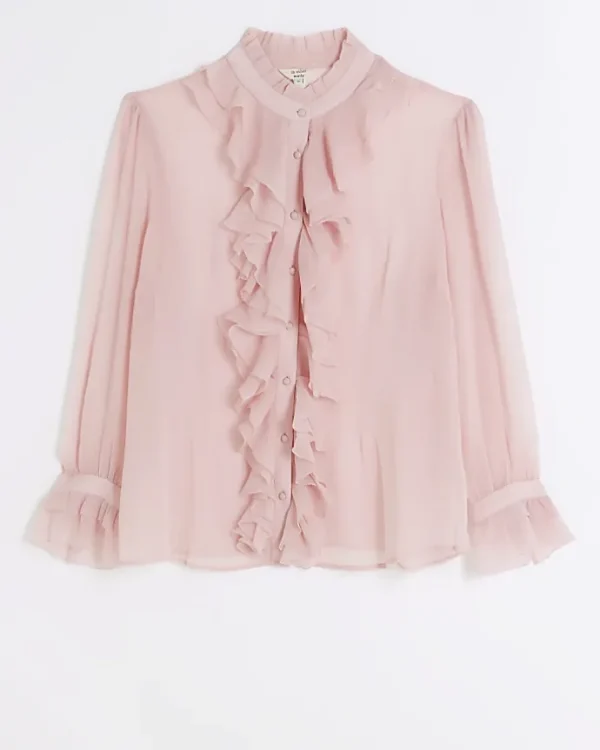 Plus pink frill blouse