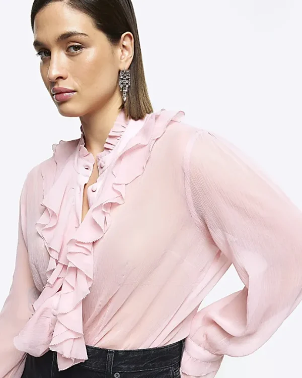 Plus pink frill blouse