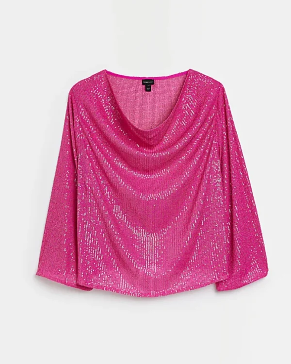 Plus pink sequin blouse