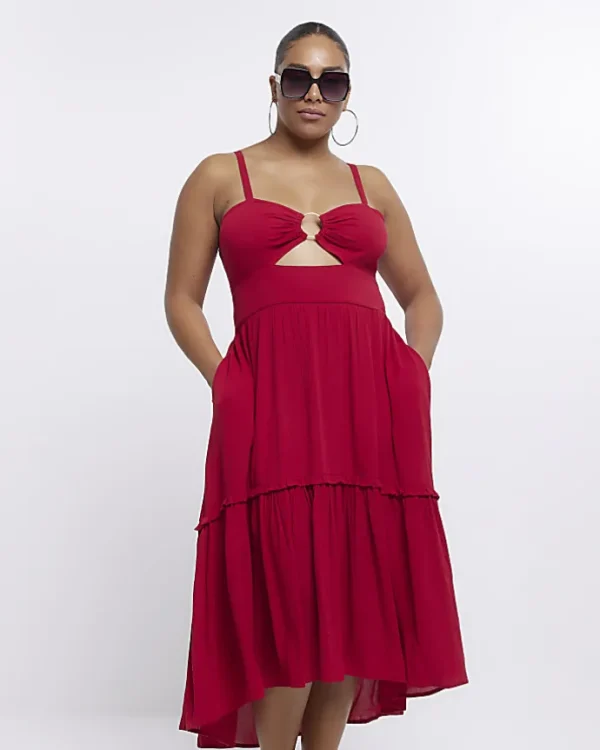 Plus red cut out maxi dress