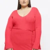 Plus red knit rib jumper maxi dress