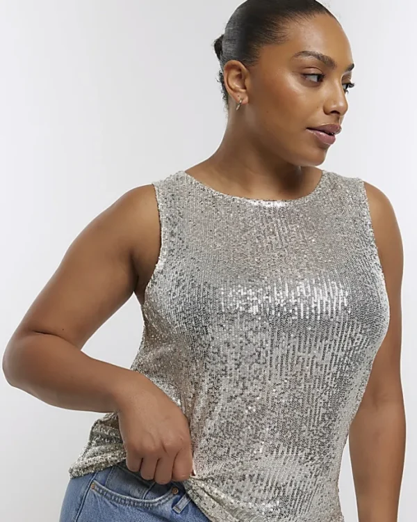 Plus silver sequin tank top