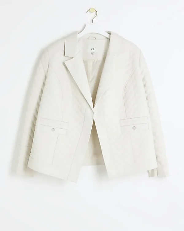 Plus stone faux leather quilted blazer